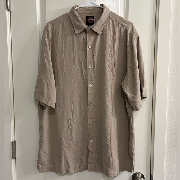 Harley-Davidson Other - Harley-Davidson Taupe 100% Silk Casual Button-Down Shirt
